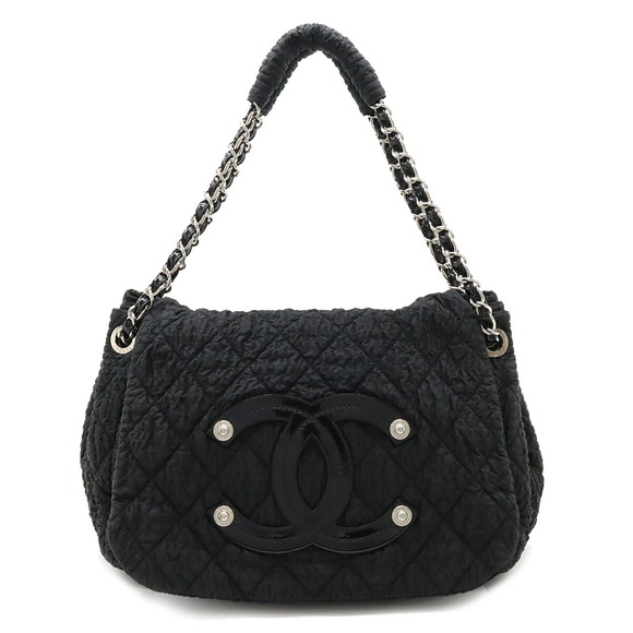 CHANEL Mouton COCO Mark Round Pouch Chain Shoulder Bag 28番台 black